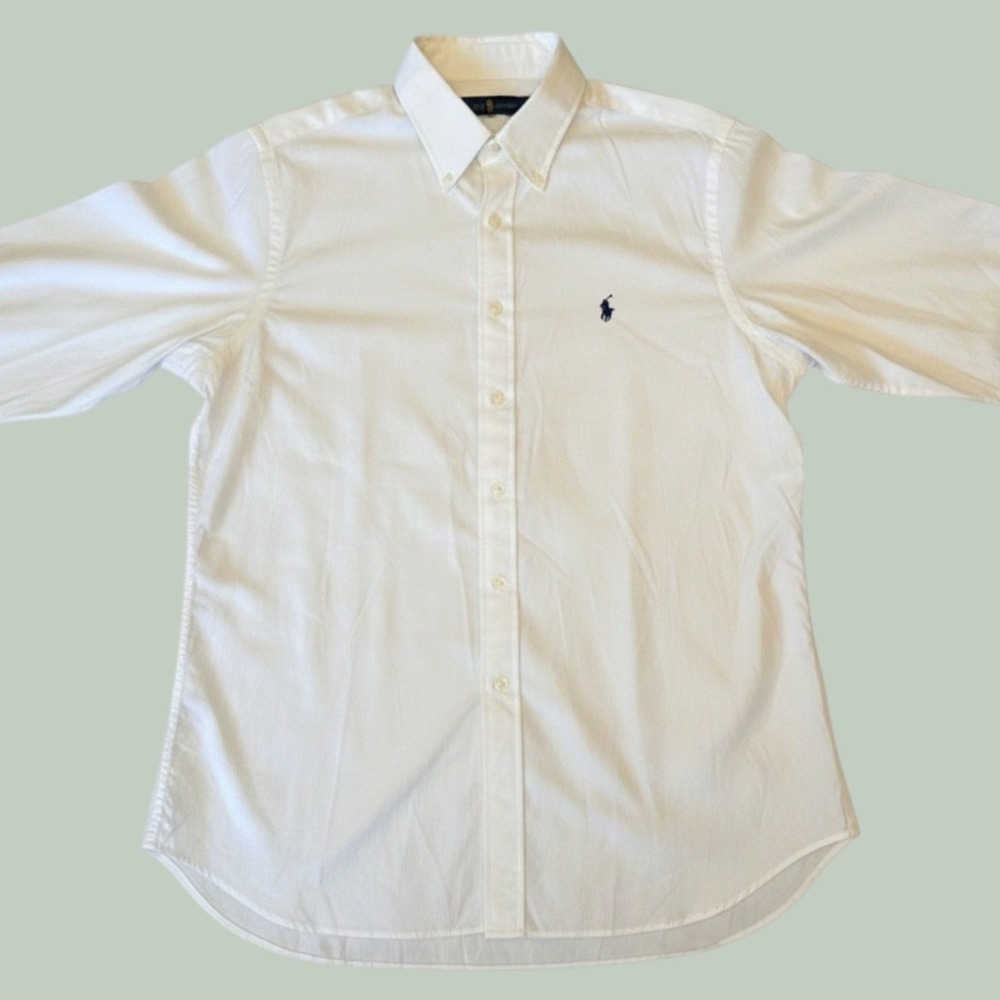 Polo Ralph Lauren White Herringbone Button Down Shirt Mens 16.5 36/37 NWT